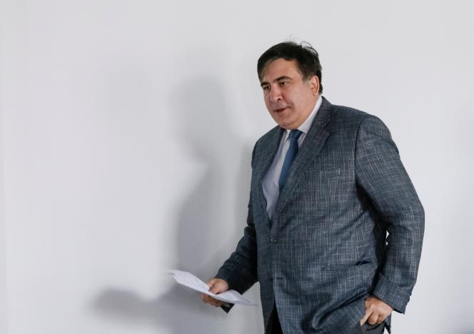 Former Georgian President Saakashvili arrives for an interview with Reuters in Kiev